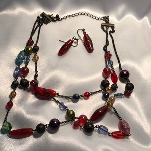 NIB Avon Multicolor Bead Earrings & Necklace Set